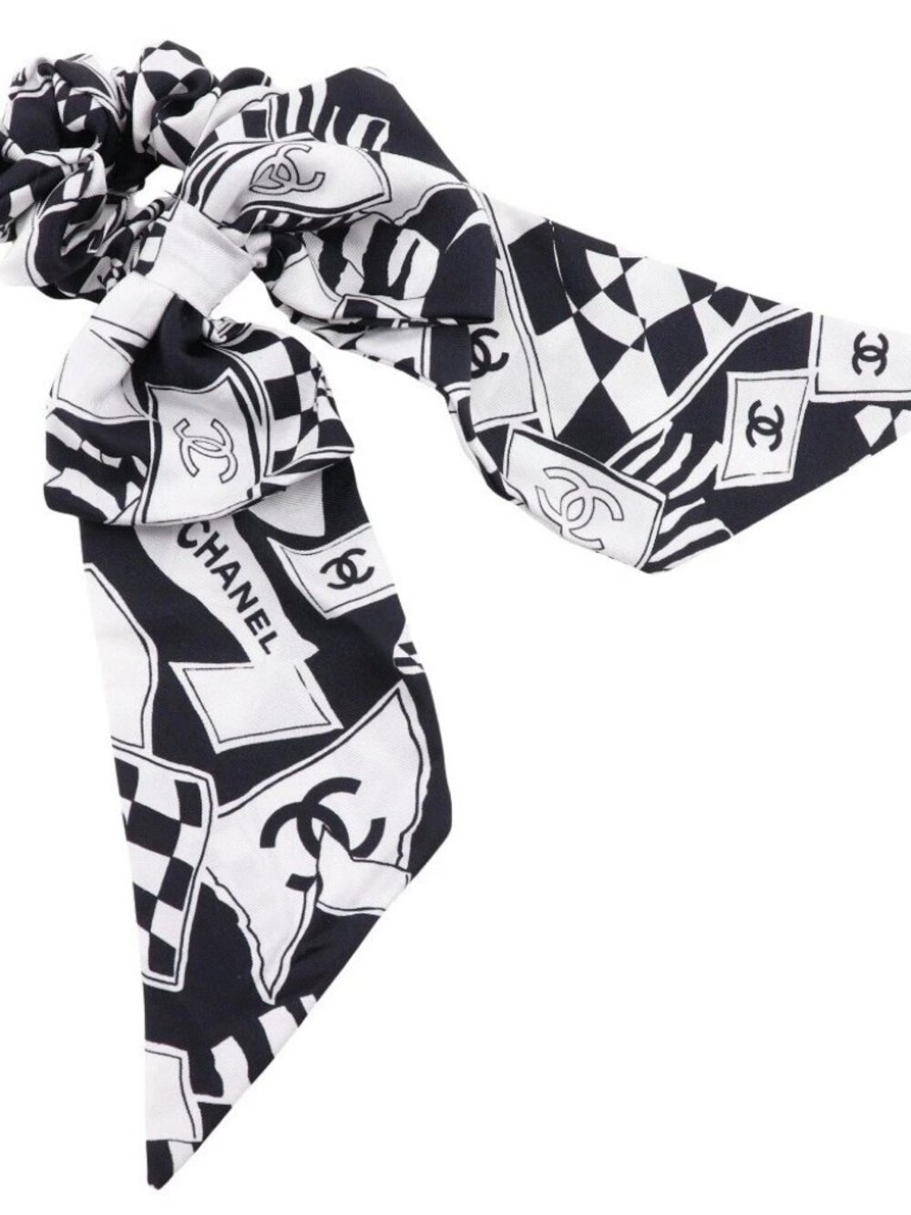 CHANEL ribbon scrunchie Other accessories COCO Mark Black / white silk rib...